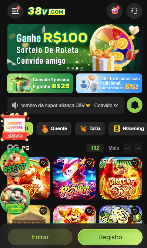 Crie sua conta na 38V agora e receba um bônus